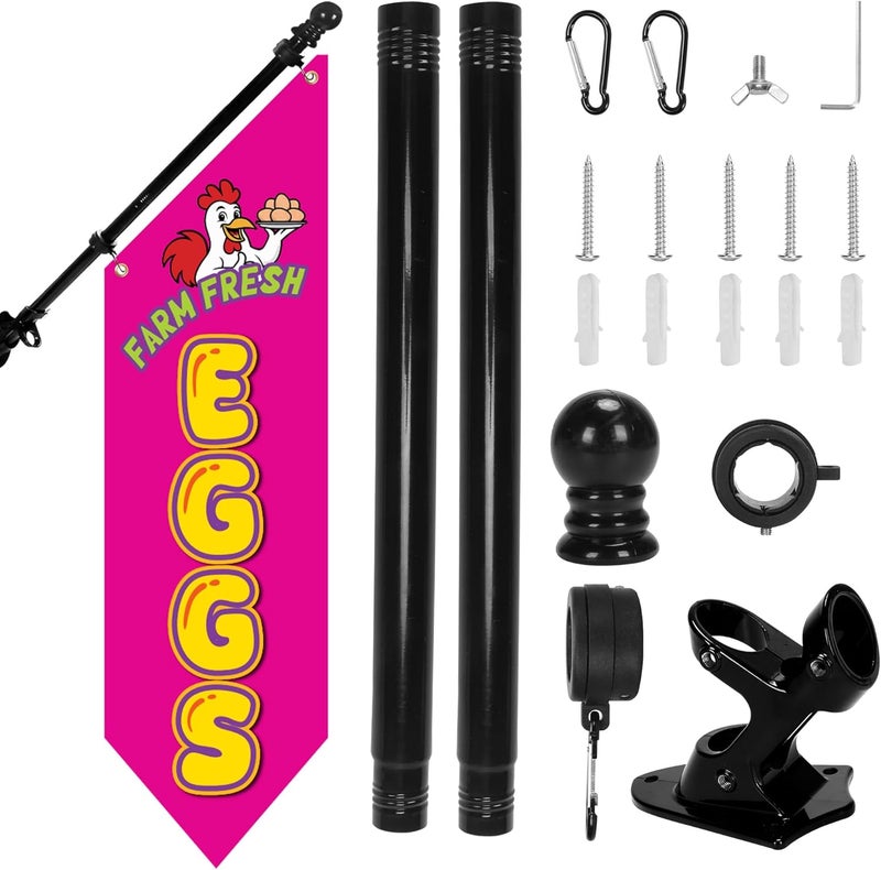 yeload Farm Fresh Eggs Flag with Pole Kit – 42x12inch Double-Sided Heavy-Duty Canvas Flag, Outdoor Rustic Farm Stand or Market Stall Sign, Weatherproof Hanging Advertising Display (Hot Pink) - Image 1